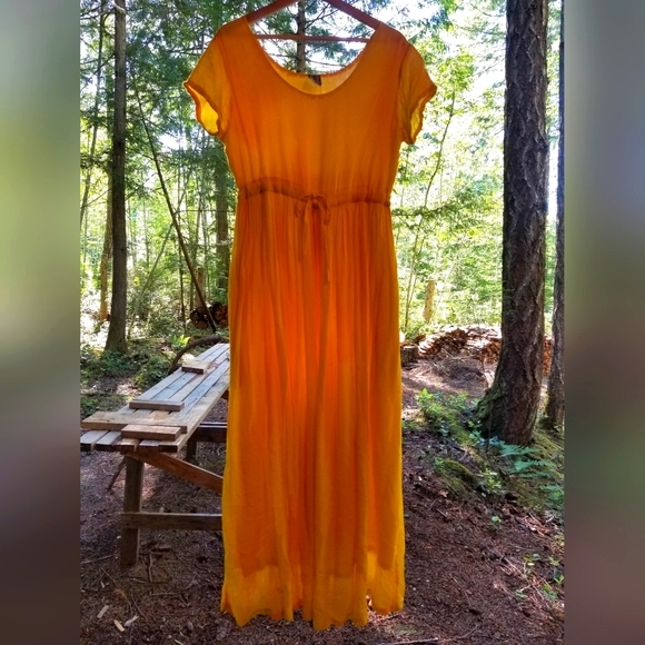 Summer Dress Yellow Maxi Medium Body Touch Brand Scoop Neck Shorr Sleeve Rayon - Picture 1 of 9